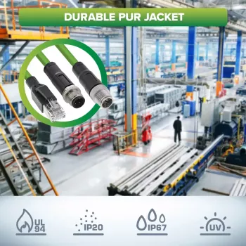 InLine Industrie-Netzwerkkabel, M12 4-polig D-kodiert Stecker auf RJ45, PUR 1 m