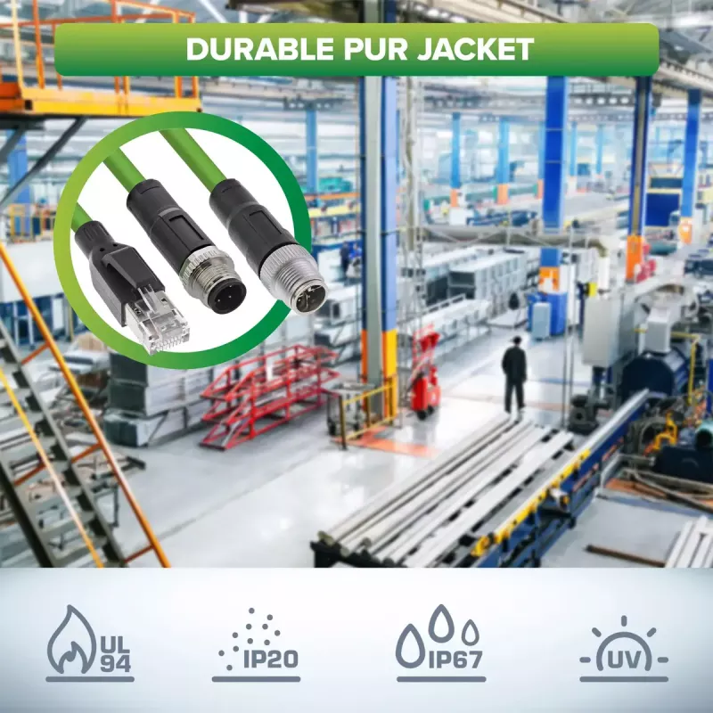 InLine Industrie-Netzwerkkabel, M12 4-polig D-kodiert Stecker auf RJ45, PUR 1 m
