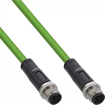 InLine Industrielles Netzwerkkabel, M12 4-polig D-kodiert Stecker/Stecker, PUR 15 m