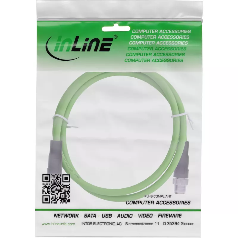 InLine Industrie-Netzwerkkabel, M12 8-polig X-kodiert Stecker/Stecker, Cat.6A PUR 1m