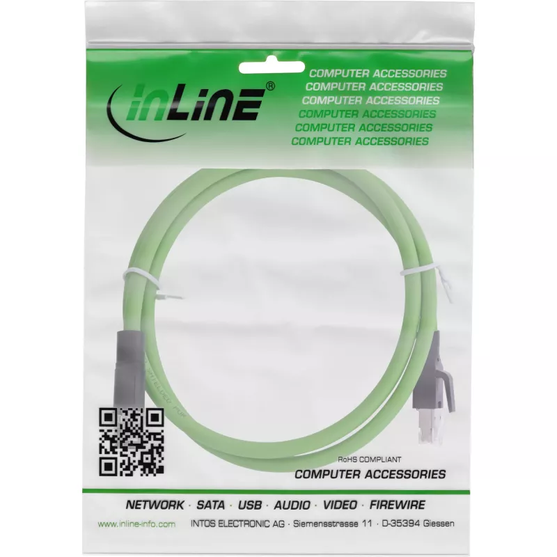 InLine Industrie-Netzwerkkabel, M12 4-polig D-codiert Stecker auf RJ45, PUR 20m