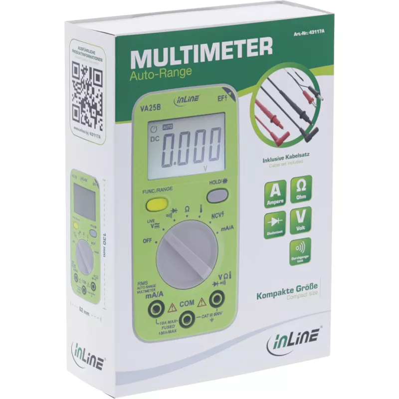 Multimeter InLine 43117A Taschenformat Auto-Range, LCD 44x30 mm, AAA-Batterie, 130x62x27 mm