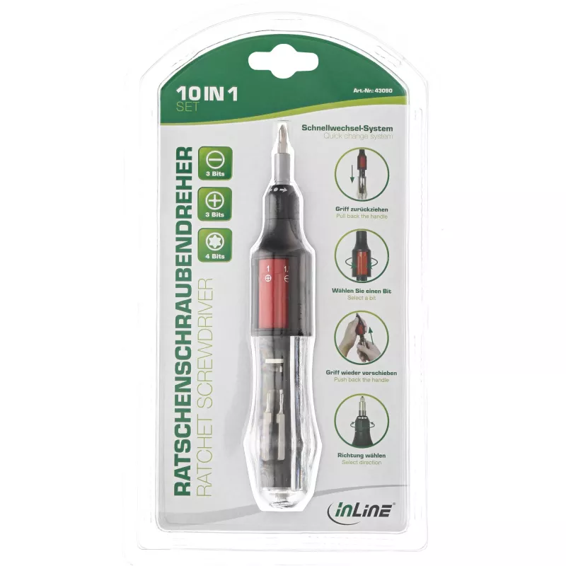 InLine Ratschenschraubendreher 10in1 mini InLine 43090