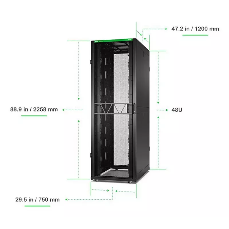 APC NetShelter SX Server Rack Gen 2, 48U, 2258H x 750B x 1200T mm, mit Seitenwänden, Schwarz