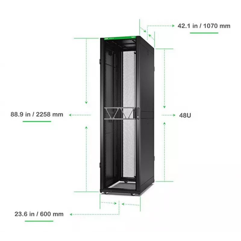 APC NetShelter SX Server Rack Gen 2, 48U, 2258H x 600W x 1070D mm, mit Seitenwänden, Schwarz