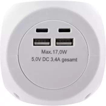 InLine Charging Cube InLine 16499A 3x Schutzkontakt 2x USB-C 2x USB-A weiß 2 m