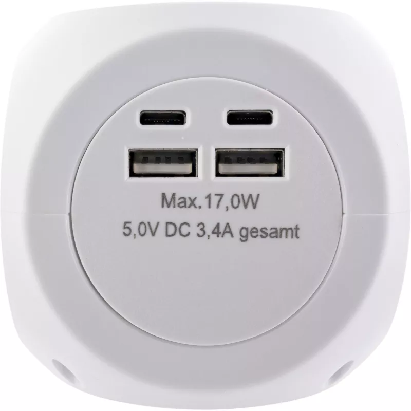 InLine Charging Cube InLine 16499A 3x Schutzkontakt 2x USB-C 2x USB-A weiß 2 m
