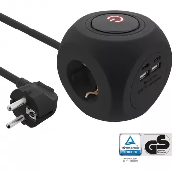 InLine Charging Cube InLine 16499B 3x Schutzkontakt 2x USB-C 2x USB-A schwarz 2m