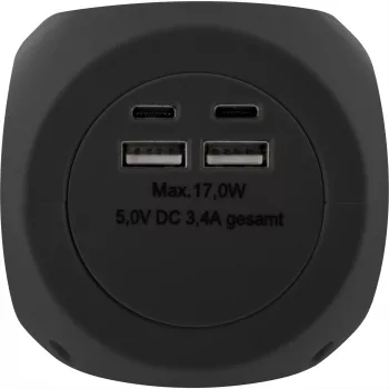 InLine Charging Cube InLine 16499B 3x Schutzkontakt 2x USB-C 2x USB-A schwarz 2m
