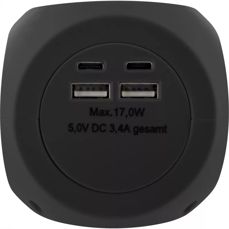 InLine Charging Cube InLine 16499B 3x Schutzkontakt 2x USB-C 2x USB-A schwarz 2m