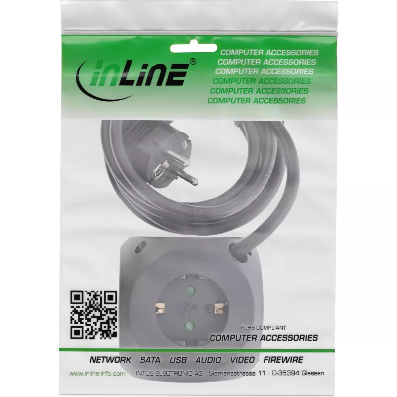 InLine Charging Cube InLine 16499B 3x Schutzkontakt 2x USB-C 2x USB-A schwarz 2m