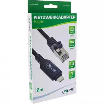 Netzwerkkabel InLine 33381A USB-C auf RJ45 Cat6 2m Schwarz