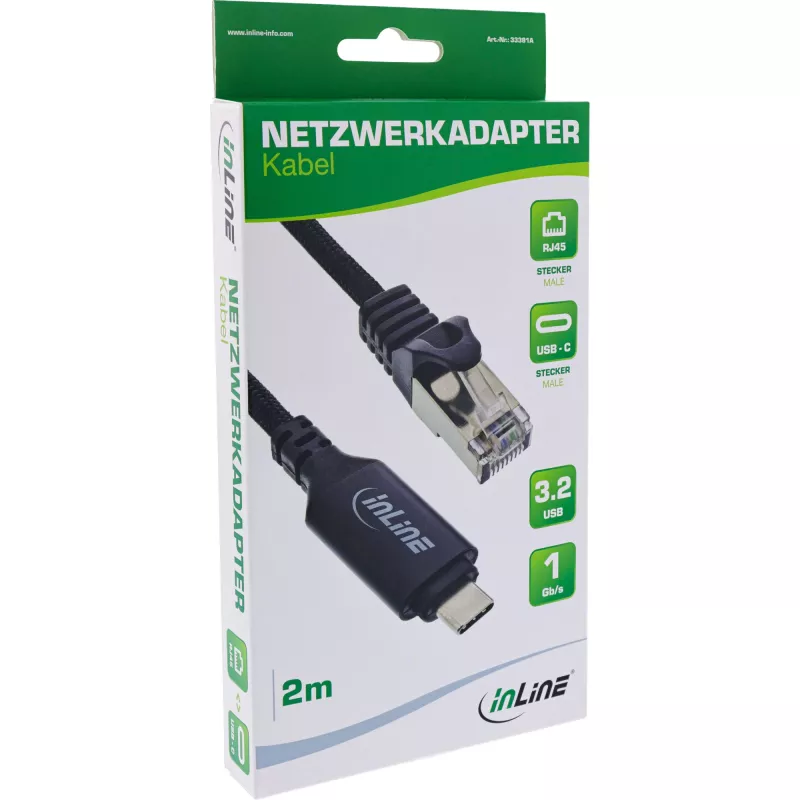 Netzwerkkabel InLine 33381A USB-C auf RJ45 Cat6 2m Schwarz