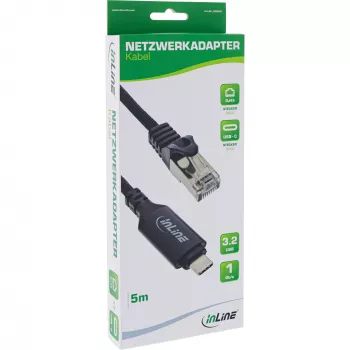 Netzwerkkabel InLine 33381B USB-C auf RJ45 Gigabit 5m Schwarz
