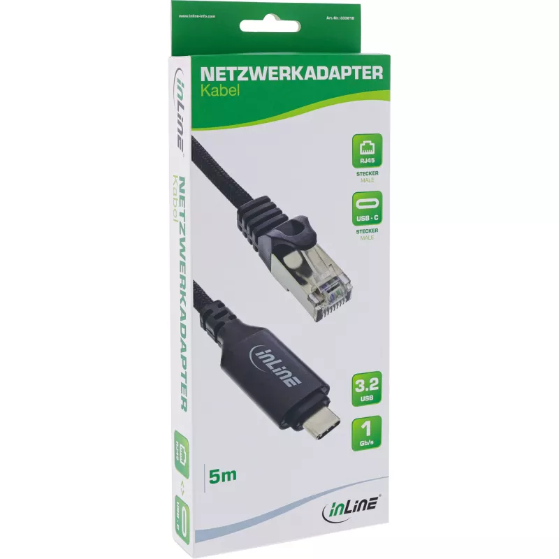 Netzwerkkabel InLine 33381B USB-C auf RJ45 Gigabit 5m Schwarz