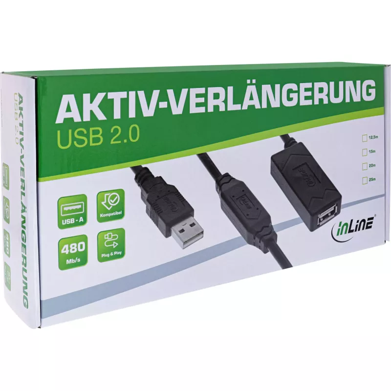 InLine USB 2.0 aktive Verlängerung USB-A Stecker/Buchse 25m 0,48 Gbit/s