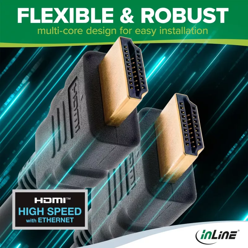 InLine HDMI-Kabel, HDMI High Speed mit Ethernet, Stecker/Stecker, schwarz, 3m