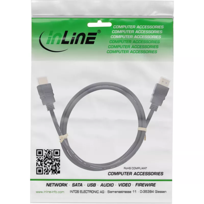 InLine HDMI-Kabel, HDMI High Speed mit Ethernet, Stecker/Stecker, schwarz, 7 m