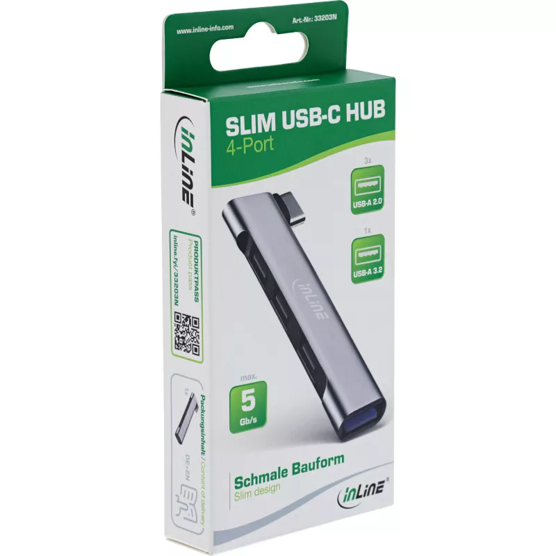 InLine schlank USB-C Hub, 4-Port, USB 3.0 + 3x USB 2.0, schlank-Design