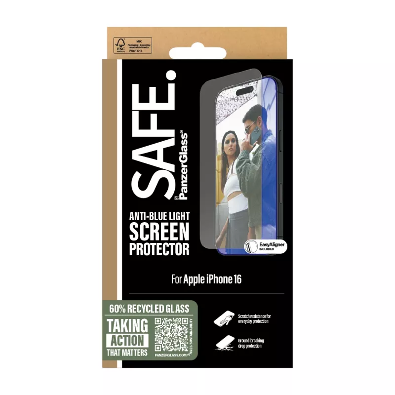PanzerGlass SAFE. by ® Anti-Blau-Licht Displayschutz iPhone 16 | 15 | Ultra-Wide Fit