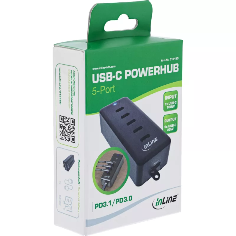 InLine USB-C Erweiterung 5-Port 100W Indoor-Ladegerät universelle Kompatibilität