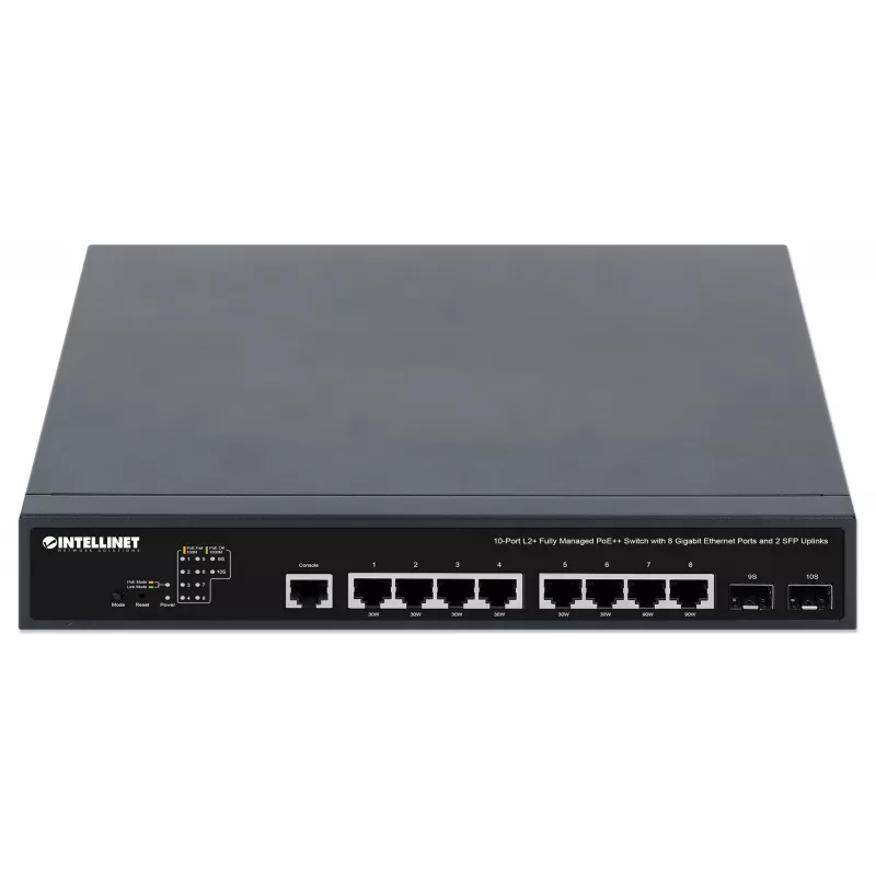 Intellinet 10-Port L2+ Fully Managed PoE++ Switch mit 8 Gigabit Ethernet Ports und 2 SFP Uplinks