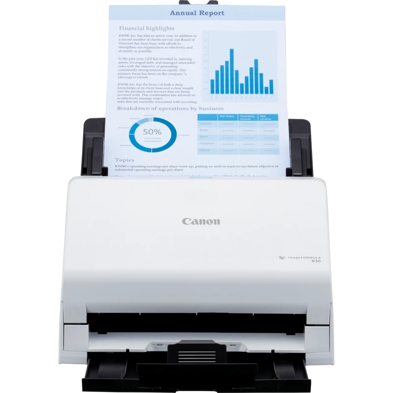 Canon imageFORMULA R30 Treiberloser Desktop-Dokumentenscanner, 216 x 356 mm, 600 x 600 DPI, ADF + Einzelblatteinzug, Weiß, CIS, RGB LED