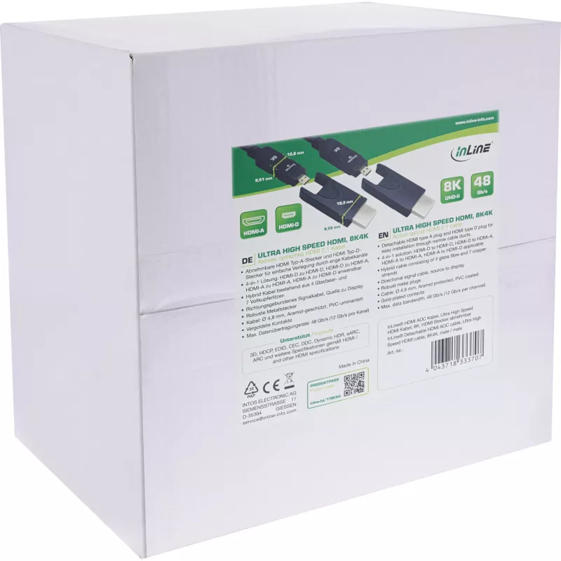 InLine HDMI AOC Kabel, Ultra High Speed HDMI, 8K4K, abnehmbarer Stecker, 80m