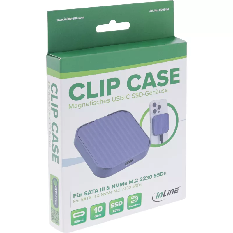 InLine Clip Case - Magnetisches USB-C-Gehäuse für SATA III & NVMe M.2 SSDs