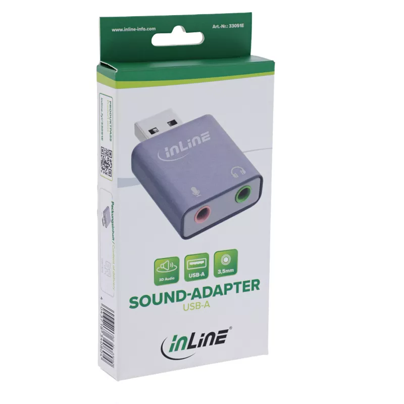 Audio-Adapter InLine 33051E USB Typ-A Grau 42mm x 30mm x 12mm
