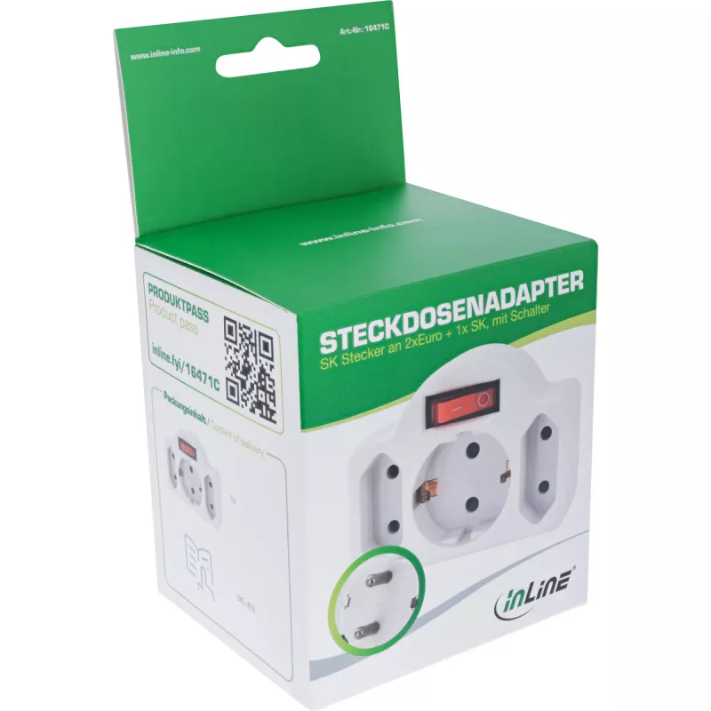 Netzstecker-Adapter Typ F InLine 16471C 2x Typ C + Typ F Weiß
