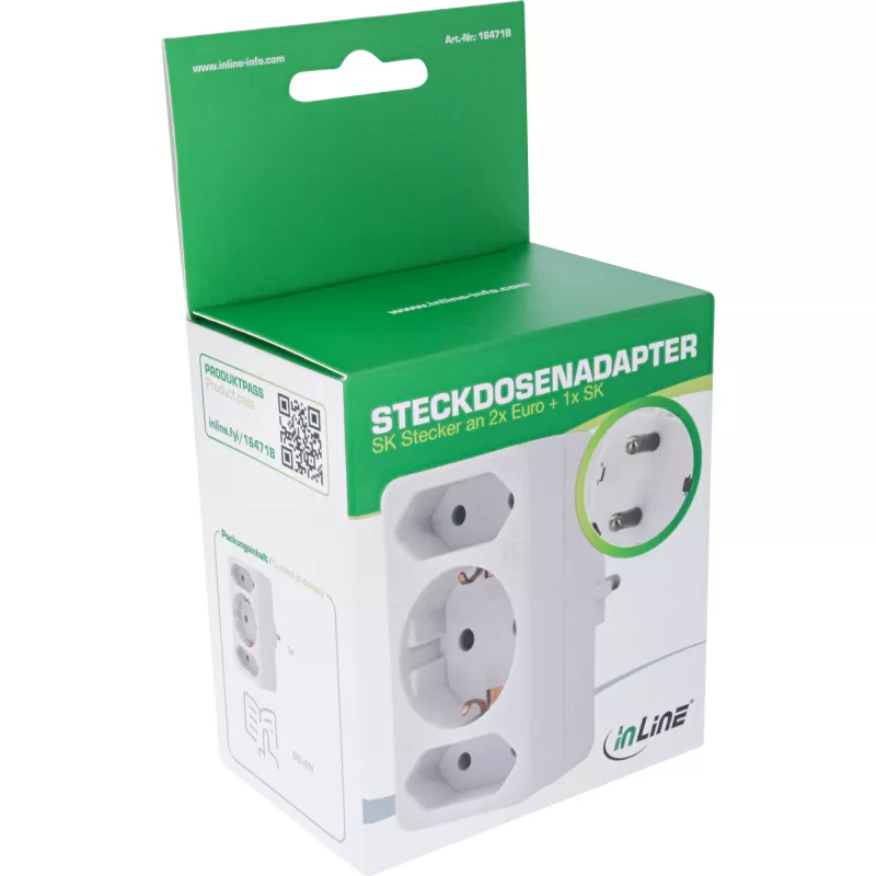 Netzstecker-Adapter Typ F InLine 16471B 2x Typ C + Typ F Weiß