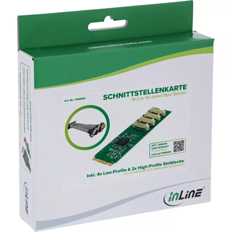 InLine 76660W Interner Seriell-Adapter M.2 Stecker ASIX AX99100 4 Gbit/s