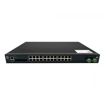 LevelOne 28-Port L2 Plus Managed PoE Industrial Switch, 4 x 1/2.5/10GbE SFP+, 24 PoE-Ausgänge, 370W, 802.3AF/AT/BT PoE, 19 Zoll Rackmontage, -40°C bis 80°C