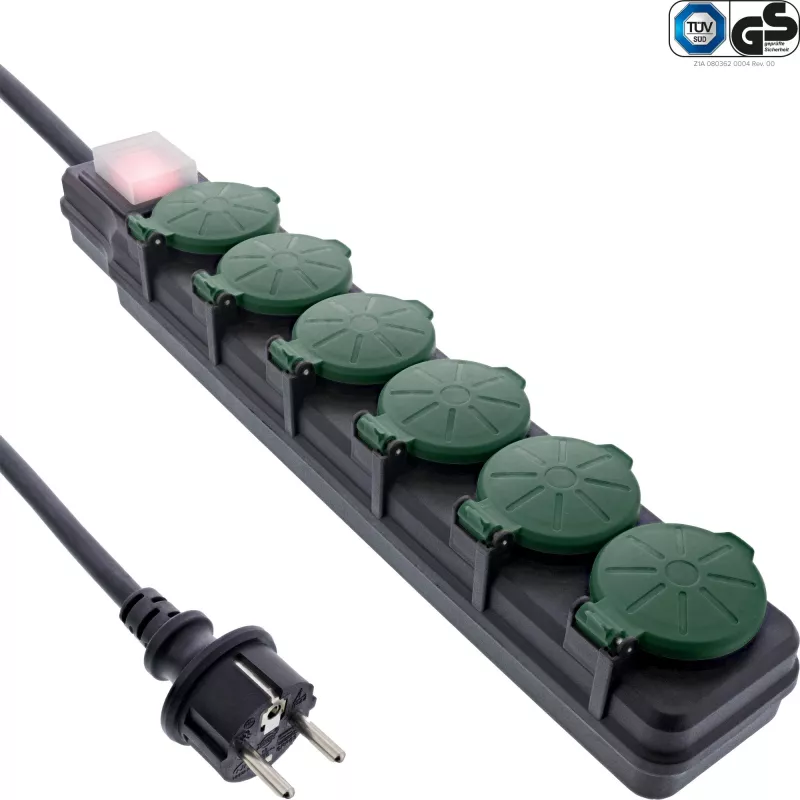 InLine 16496T Mehrfachsteckdose 10 m 6 AC-Ausgänge Innen-/Außenbereich Schwarz, Grün