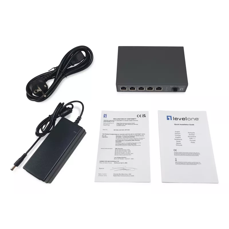 LevelOne GEP-0625 Netzwerk-Switch Unmanaged 2.5G Ethernet (100/1000/2500) Power over Ethernet (PoE) Schwarz