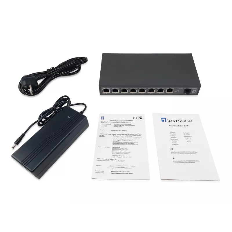 LevelOne GEP-0925 Netzwerk-Switch Unmanaged 2.5G Ethernet (100/1000/2500) Power over Ethernet (PoE) Schwarz