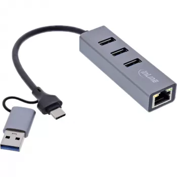 InLine 33380S Schnittstellen-Hub USB 3.2 Gen 1 (3.1 Gen 1) Type-A + Type-C 5000 Mbit/s Grau
