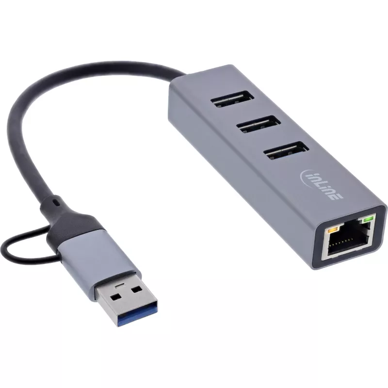 InLine 33380S Schnittstellen-Hub USB 3.2 Gen 1 (3.1 Gen 1) Type-A + Type-C 5000 Mbit/s Grau
