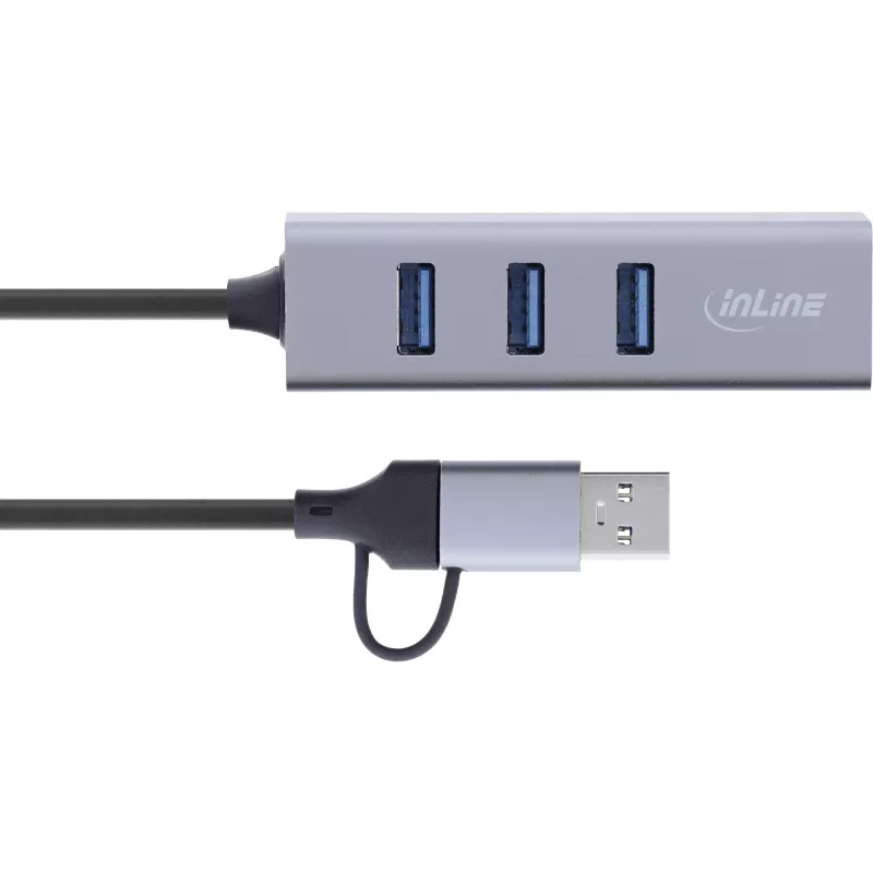InLine 33380S Schnittstellen-Hub USB 3.2 Gen 1 (3.1 Gen 1) Type-A + Type-C 5000 Mbit/s Grau