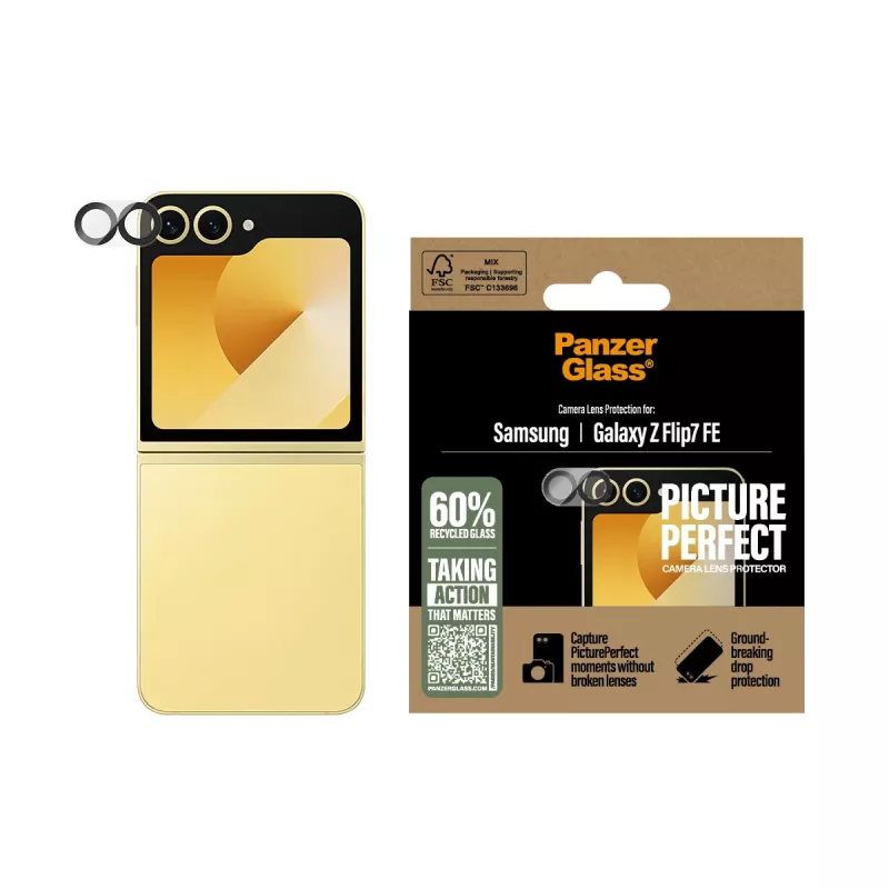 Kamera-Objektivschutz PanzerGlass PicturePerfect für Samsung Galaxy Z Flip7 FE — gehärtetes Glas, Silikon, transparent, 1 Stück