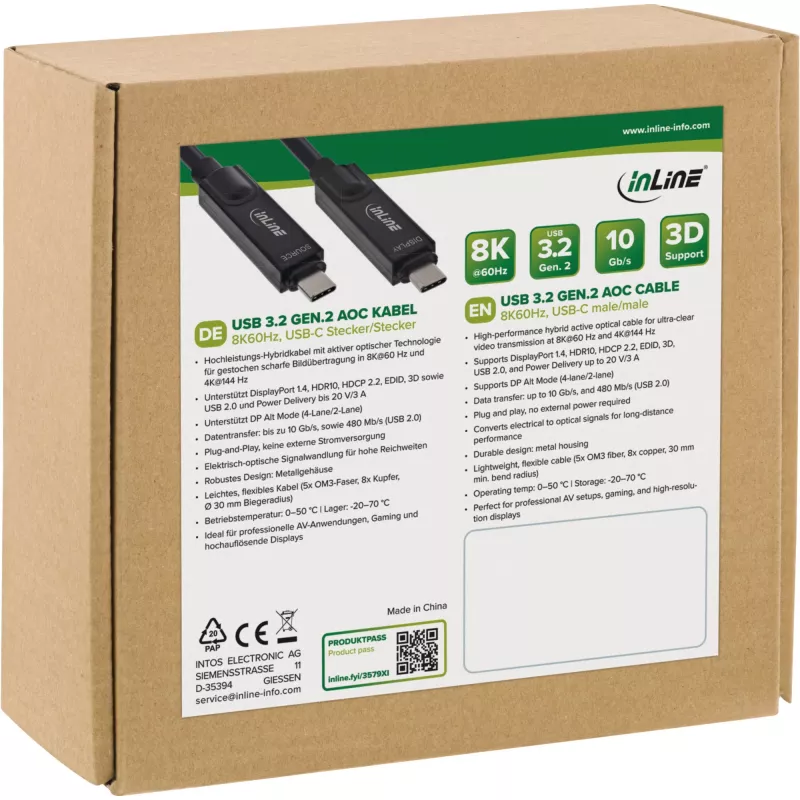 InLine 35798I USB-Kabel USB 3.2 Gen 2 (3.1 Gen 2) 15 m USB C Schwarz