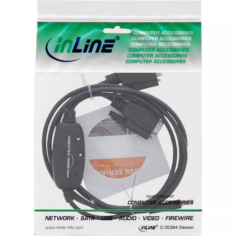 InLine USB 2.0 auf 2x Seriell Adapterkabel USB Typ A auf 2x 9 Pin Sub-D Stecker 1,5 m