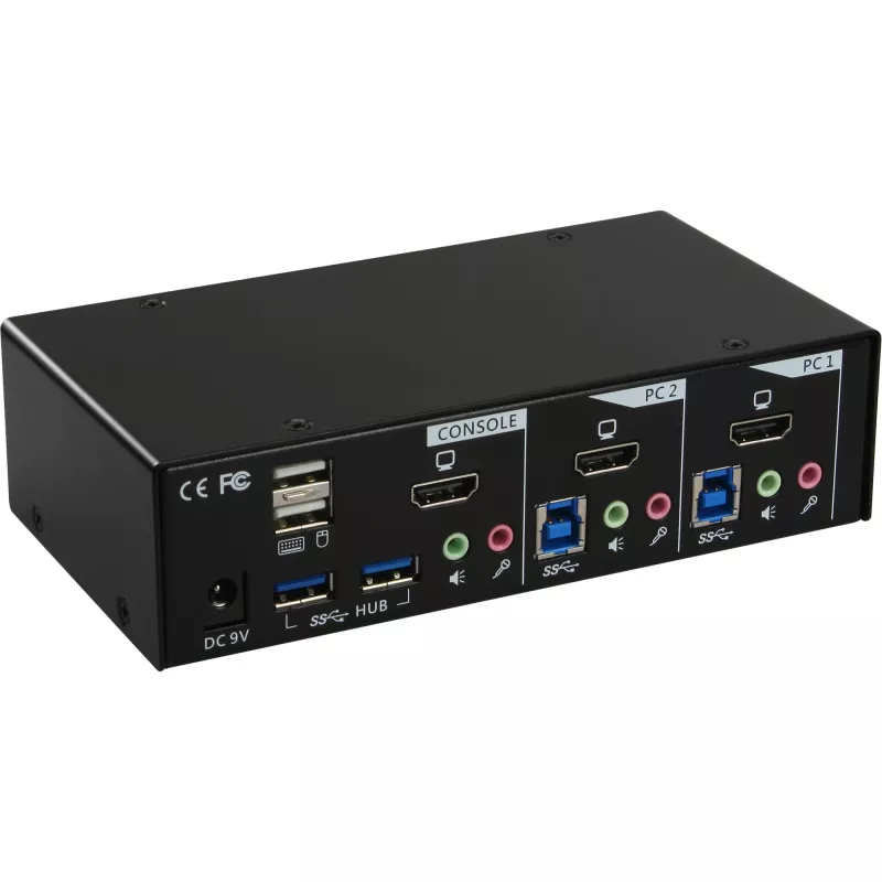 InLine Desktop KVM Switch, 2-Port, HDMI, USB 3.0 Hub, mit Audio