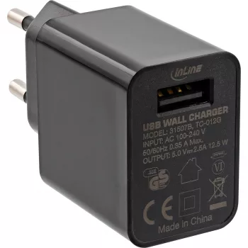 InLine USB Power Adapter Single, 100-240V auf 5V/2,5A, schwarz
