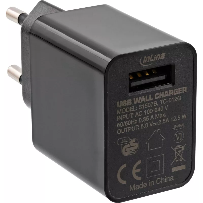 InLine USB Power Adapter Single, 100-240V auf 5V/2,5A, schwarz