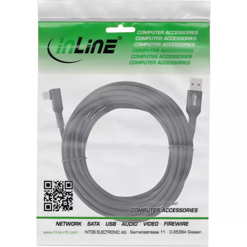 InLine USB 3.2 Gen.1 Kabel, USB-C Stecker abgewinkelt - USB-A Stecker für VR, schwarz, 5m