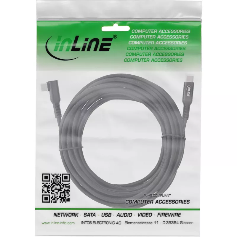 InLine USB 3.2 Gen.1 Kabel, USB Type-C Stecker/Stecker abgewinkelt für VR, schwarz, 5m