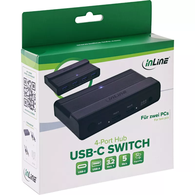 InLine 60604I USB-C Sharing Switch mit 4-Port USB-Hub