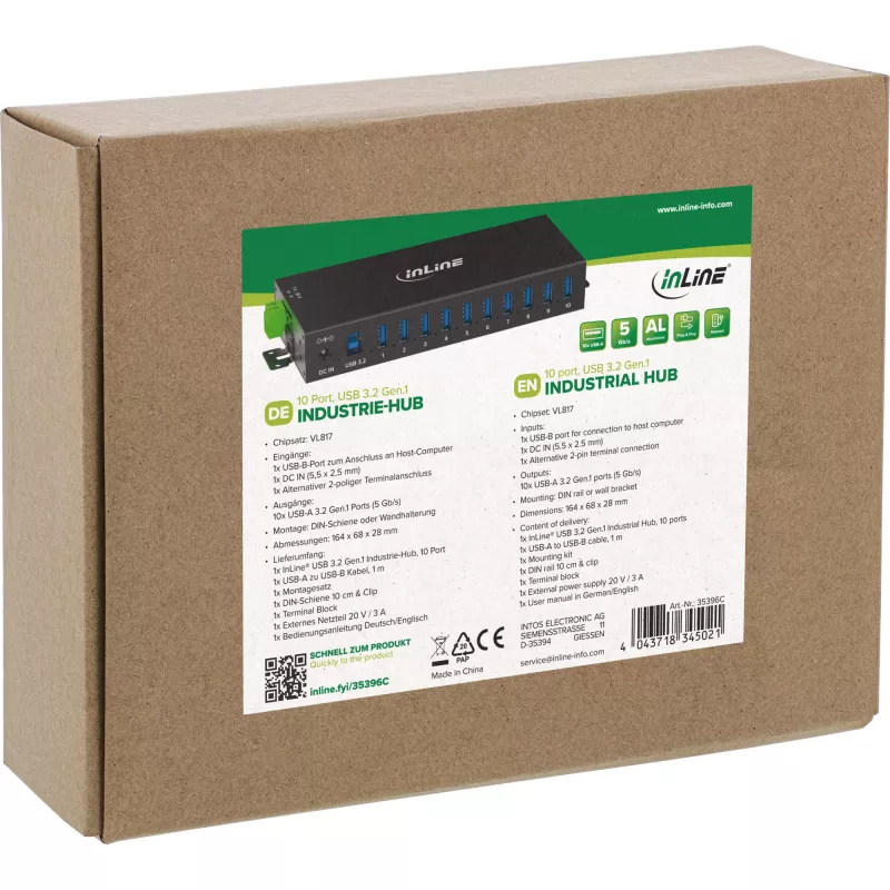 InLine 35396C Interface-Hub USB 3.2 Gen 1 (3.1 Gen 1) Type-B 5000 Mbit/s Schwarz